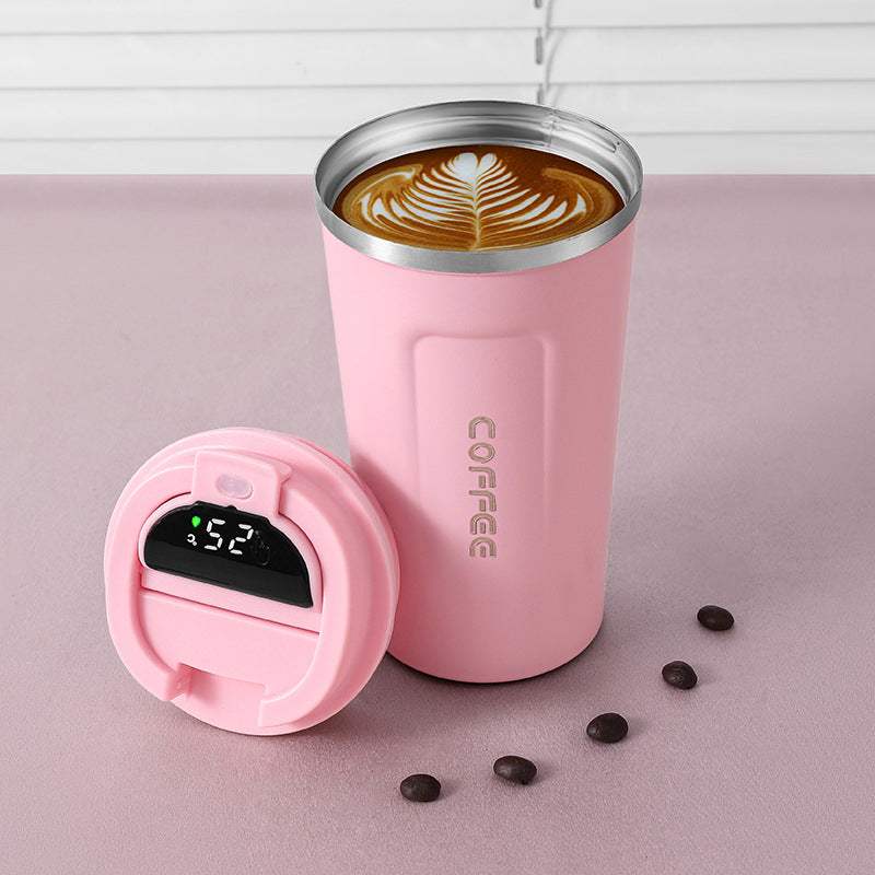 Thermos Coffee Cup with Temperature Display 510mlThe vacuum double wall was made of high quality 304 stainless steel, rust-proof & leak-proof. The lid was made of food-grade silicone, it’s easy to clean and has1724Thermos Coffee Cup
