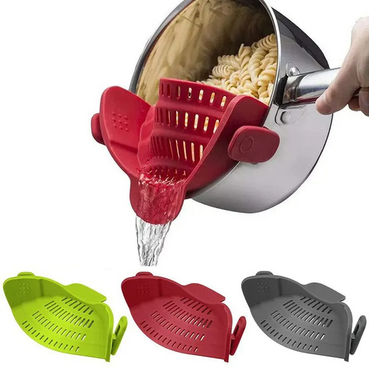 Universal Silicone Strainer ClipNever struggle with straining pasta or vegetables again with this revolutionary pot strainer. Simply clip this sturdy silicone strainer onto any size pot or pan and 1724Universal Silicone Strainer Clip