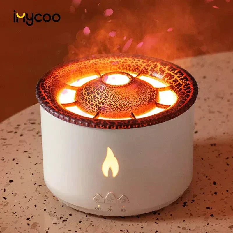 Volcano Humidifier The volcano aroma machine has two spray modes, aroma to fall asleep, silent operation and ambient night light. Add 2-3 drops of essential oils to the water tank, the1724Volcano Diffuser