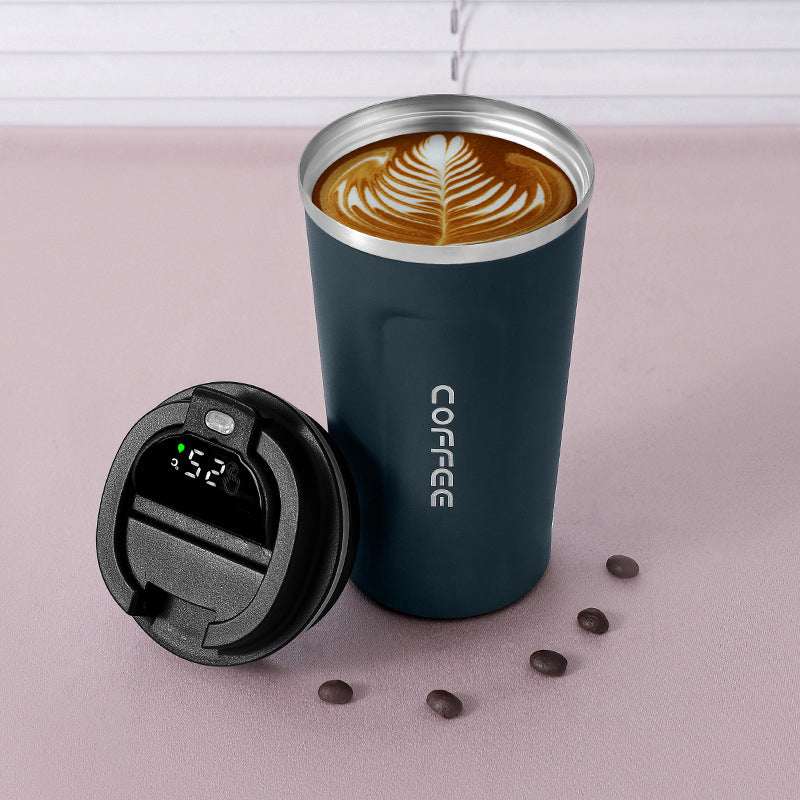 Thermos Coffee Cup with Temperature Display 510mlThe vacuum double wall was made of high quality 304 stainless steel, rust-proof & leak-proof. The lid was made of food-grade silicone, it’s easy to clean and has1724Thermos Coffee Cup