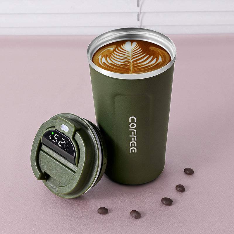 Thermos Coffee Cup with Temperature Display 510mlThe vacuum double wall was made of high quality 304 stainless steel, rust-proof & leak-proof. The lid was made of food-grade silicone, it’s easy to clean and has1724Thermos Coffee Cup