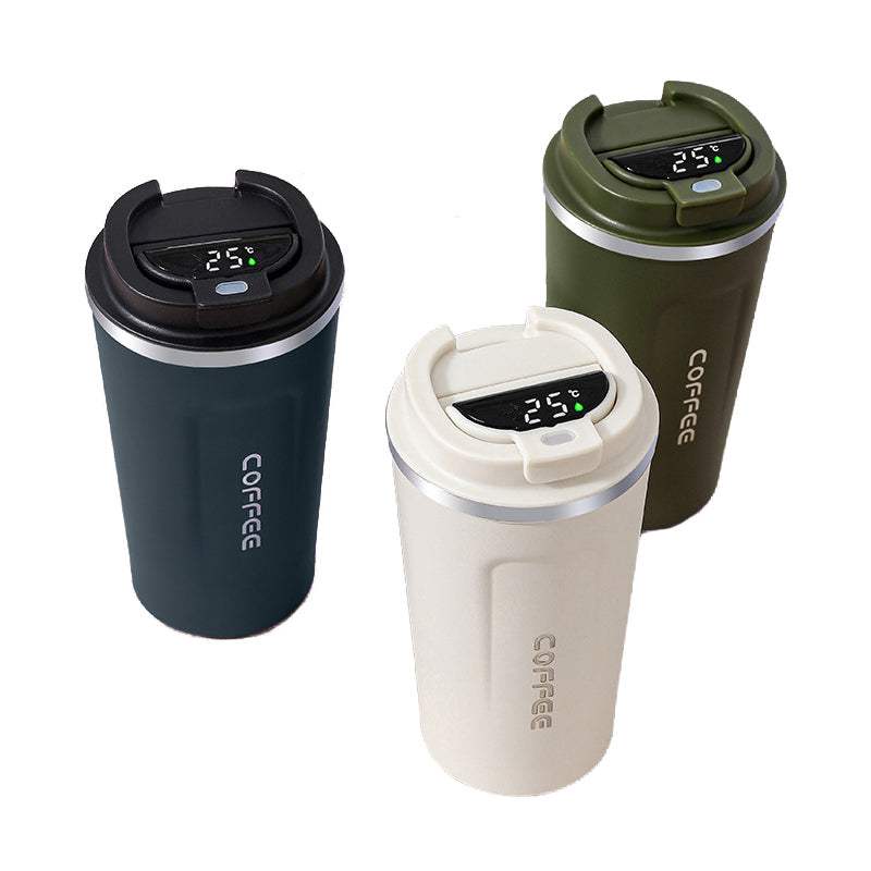 Thermos Coffee Cup with Temperature Display 510mlThe vacuum double wall was made of high quality 304 stainless steel, rust-proof & leak-proof. The lid was made of food-grade silicone, it’s easy to clean and has1724Thermos Coffee Cup