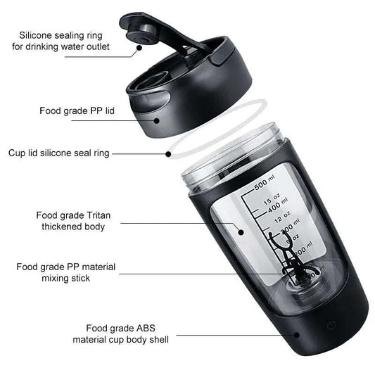 Electric Protein Shaker Cup with Powder StorageIntroducing your ultimate companion for efficient and hassle-free mixing of protein shakes. This 650 ml electric shaker is designed to ensure a smooth blend for your1724Electric Protein Shaker Cup