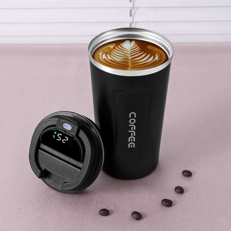 Thermos Coffee Cup with Temperature Display 510mlThe vacuum double wall was made of high quality 304 stainless steel, rust-proof & leak-proof. The lid was made of food-grade silicone, it’s easy to clean and has1724Thermos Coffee Cup