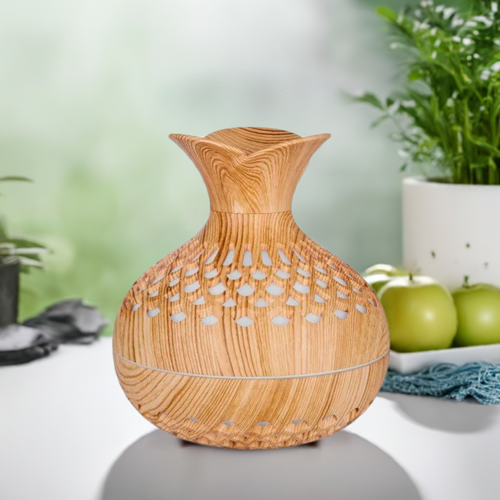300ml Wooden Air HumidifierCreate a soothing and aromatic environment with our 300ml Wood Vase Essential Oil Diffuser and Cool Mist Humidifier. This beautifully designed diffuser combines the 1724300ml Wooden Air HumidifierHumidier