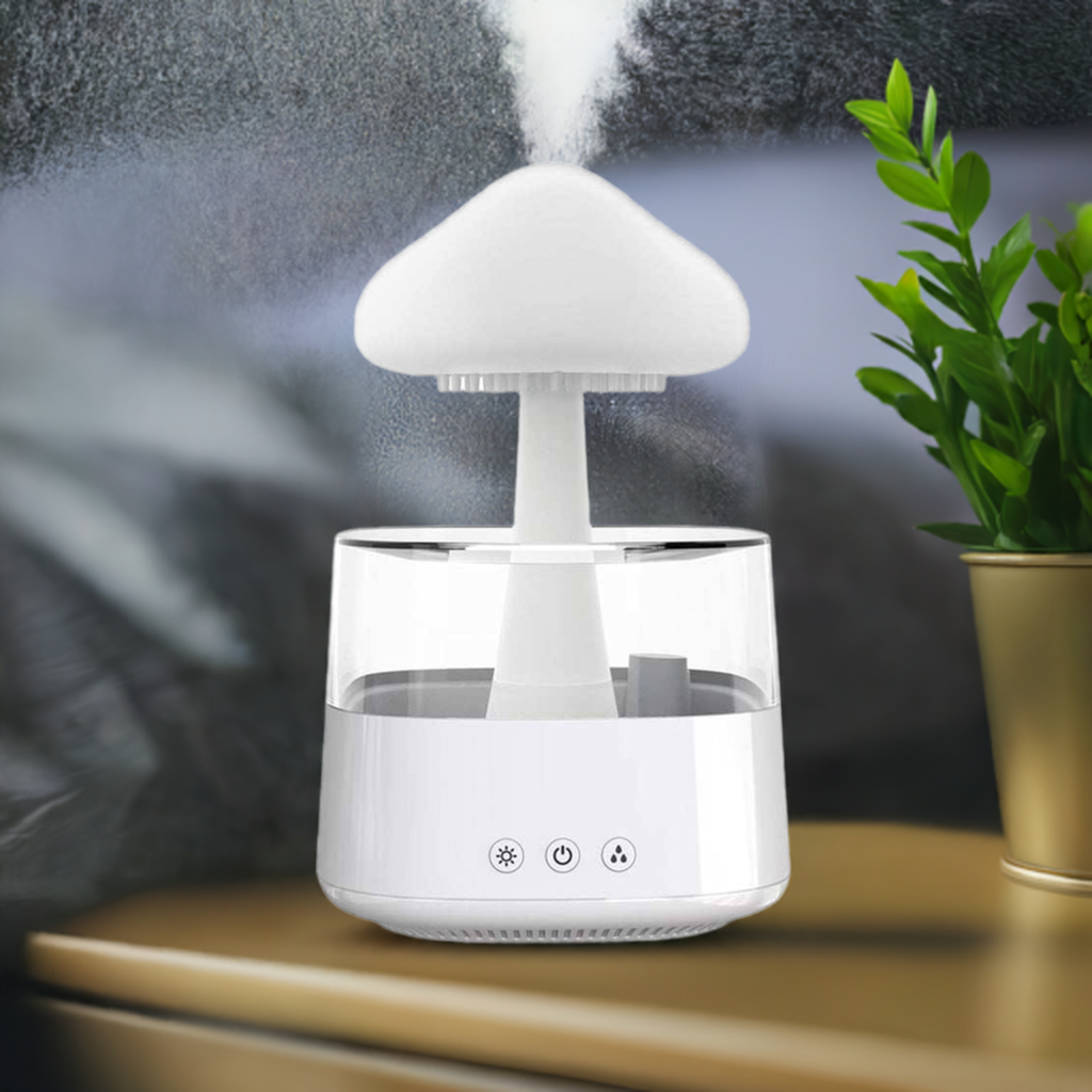 Mushroom Rain Air HumidifierThe Mushroom Rain Air Humidifier is a unique blend of aesthetic appeal and practical use, perfect for any room. Resembling a rain cloud with a distinctive raindrop d1724Mushroom Rain Air Humidifier