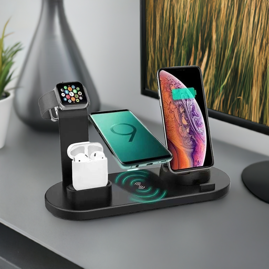 5 In 1 Wireless Charger Stand Pad For iPhoneIntroducing our new and upgraded multi-device charging stand! While it may not include an Apple Watch charger, it provides a dedicated space for effortless charging 17241 Wireless Charger Stand Pad