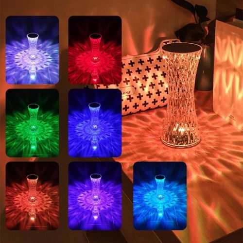 Acrylic Crystal LampThis acrylic table lamp has a modern design, with 3D technology that creates a stunning light and shadow display. It offers 6 levels of brightness, adjustable by tou1724Acrylic Crystal Lamp