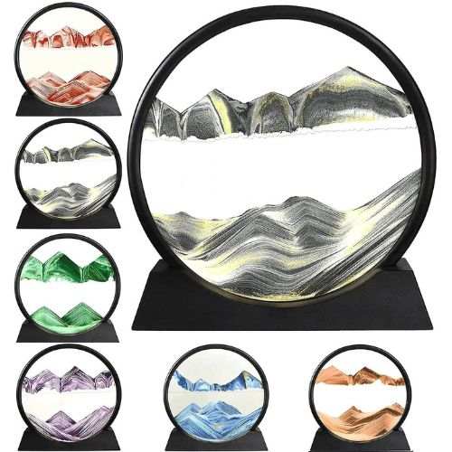 SandscapeIt creates a new sand picture with each turn. The sand never makes the same pattern twice. Watching the colored sand slowly tumble down the circle is relaxing and ca1724Sandscape