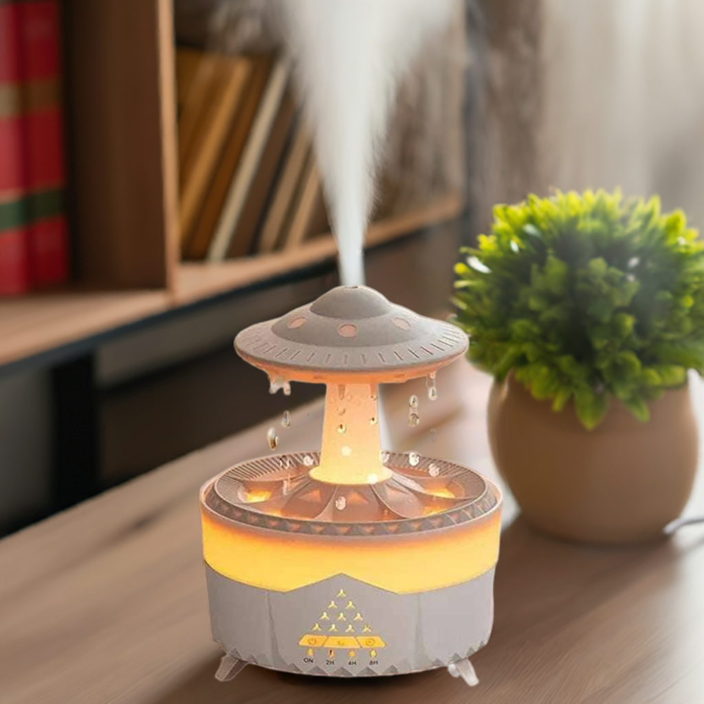 Rain Drop Air Humidifier Essential Oil DiffuserThe Rain Drop Air Humidifier Essential Oil Diffuser, with its 350ml capacity, unique rain cloud design, and multifunctionality, is a must-have for those seeking a pe1724Rain Drop Air Humidifier Essential Oil Diffuser