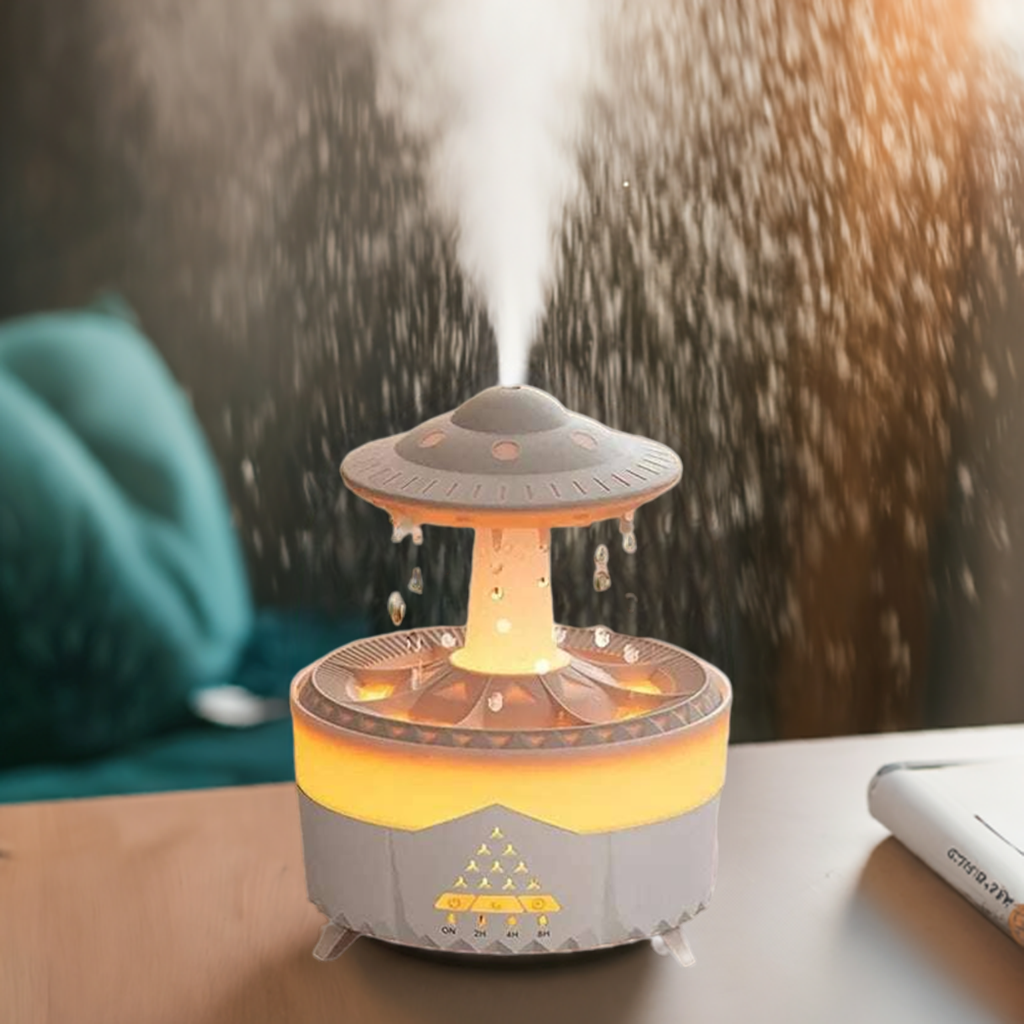 Rain Drop Air Humidifier Essential Oil DiffuserThe Rain Drop Air Humidifier Essential Oil Diffuser, with its 350ml capacity, unique rain cloud design, and multifunctionality, is a must-have for those seeking a pe1724Rain Drop Air Humidifier Essential Oil Diffuser