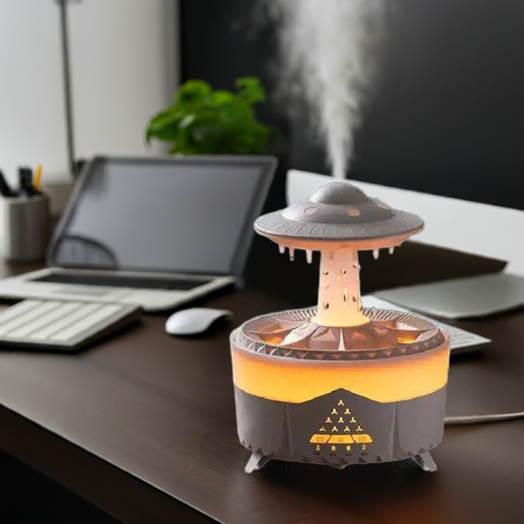 Rain Drop Air Humidifier Essential Oil DiffuserThe Rain Drop Air Humidifier Essential Oil Diffuser, with its 350ml capacity, unique rain cloud design, and multifunctionality, is a must-have for those seeking a pe1724Rain Drop Air Humidifier Essential Oil Diffuser